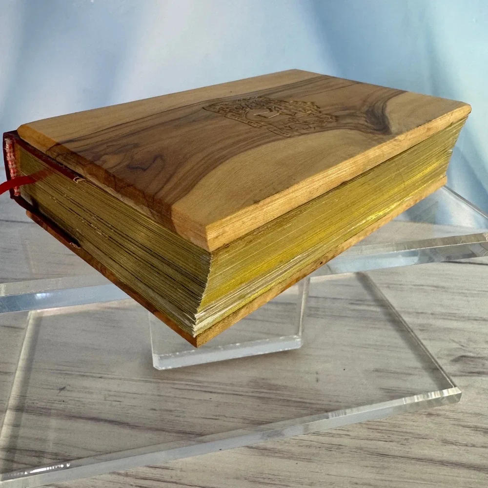 Jerusalem Holy Bible Small Natural Olive Wood Bethlehem Gilded Edges TBN Red